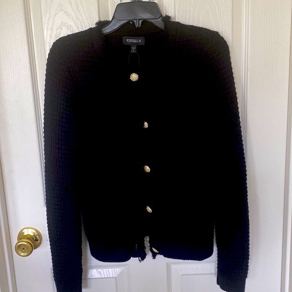 “Express” black, waffle, rhinestone button sweater/blazer; size small; NWOT - Picture 5 of 9